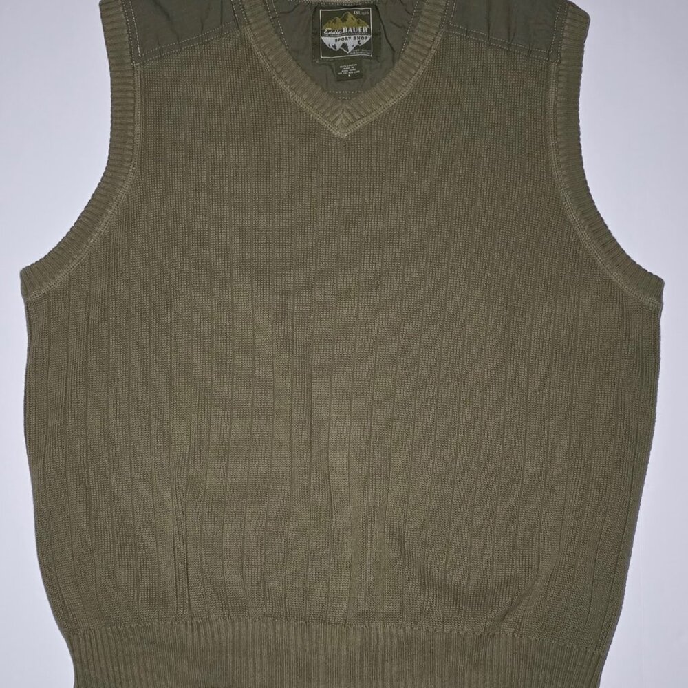 Eddie Bauer Sport Shop Mens Army Green V Neck Sweater Vest Size Large